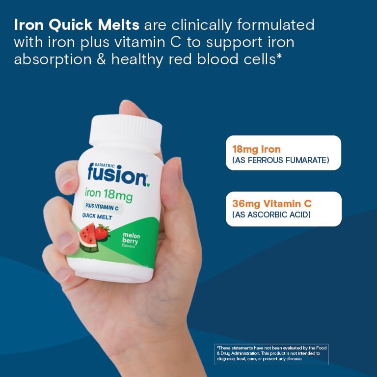 Suplemento de Hierro Bariatric Fusion para Mujeres | Tabletas Masticables Rápidas Sin Azúcar | 18 mg de Hierro con Vitamina C | Sabor Melón y Berries - imagen 5