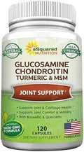 Suplemento Natural aSquared Nutrition de Glucosamina, Condroitina, Cúrcuma, MSM y Boswellia - 120 Cápsulas - Apoyo para Articulaciones y Alivio para - imagen 1