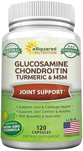 Suplemento Natural aSquared Nutrition de Glucosamina, Condroitina, Cúrcuma, MSM y Boswellia - 120 Cápsulas - Apoyo para Articulaciones y Alivio para - imagen 1