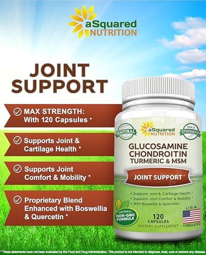 Suplemento Natural aSquared Nutrition de Glucosamina, Condroitina, Cúrcuma, MSM y Boswellia - 120 Cápsulas - Apoyo para Articulaciones y Alivio para - imagen 3