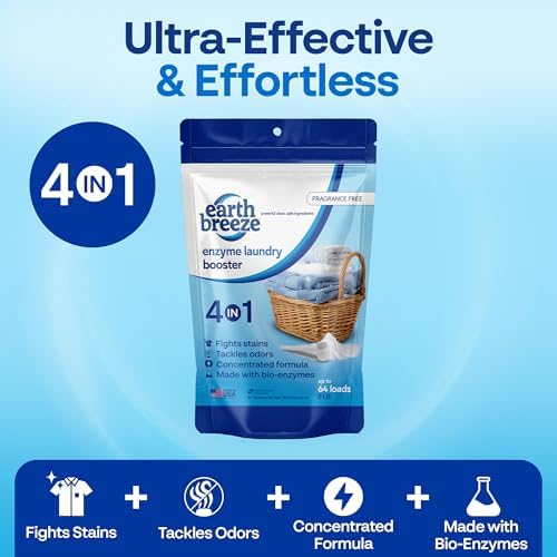 Earth Breeze Polvo Aditivo para Lavado Enzimático – 2lbs (64 Cargas) - Fórmula Bio-Enzimática 4 en 1 que Limpia Profundamente, Elimina Olores, - imagen 3