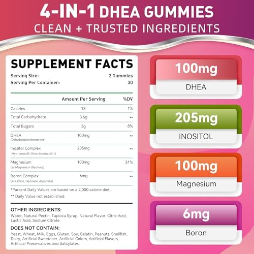 Gomitas NIUTRLUXE DHEA, Suplementos DHEA para Mujeres, 100mg 50mg Masticables con Boro, Inositol y Magnesio, Apoyo Ovario, Sueño, Vegano, 60 Piezas - imagen 2