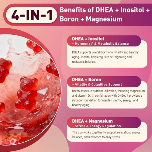 Gomitas NIUTRLUXE DHEA, Suplementos DHEA para Mujeres, 100mg 50mg Masticables con Boro, Inositol y Magnesio, Apoyo Ovario, Sueño, Vegano, 60 Piezas - imagen 5