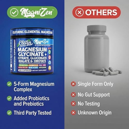 Suplemento Complejo de Magnesio Glycinate Citrate Malate Orotate Taurate + Probióticos y Prebióticos FOS GOS Inulina para Sueño y Calma – 120 - imagen 7