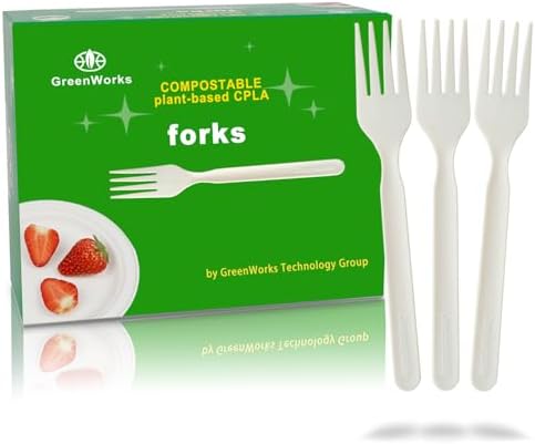 Tenedores Compostables GreenWorks de 200 Piezas, Utensilios Desechables Grandes Certificados BPI, Cubiertos Resistentes - imagen 1