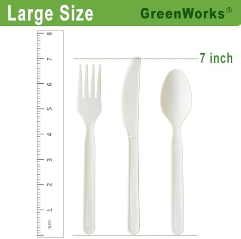 Tenedores Compostables GreenWorks de 200 Piezas, Utensilios Desechables Grandes Certificados BPI, Cubiertos Resistentes - imagen 5