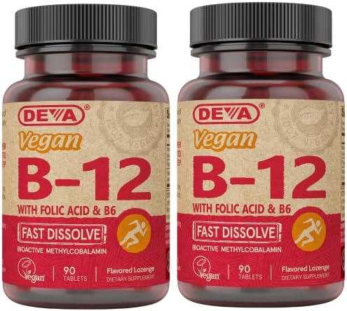 Suplemento Vegano de Vitamina B12 DEVA - Complejo de Disolución Rápida de 1000 Mcg Methylcobalamin B12, Ácido Fólico, B6 - Sabor Limón - 90 Tabletas - imagen 1