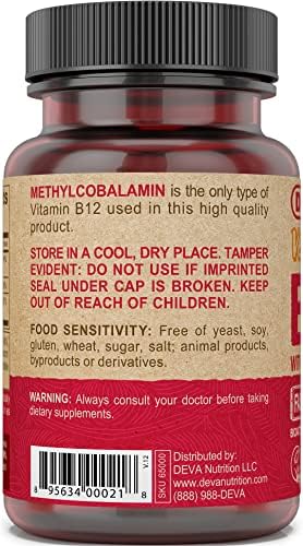 Suplemento Vegano de Vitamina B12 DEVA - Complejo de Disolución Rápida de 1000 Mcg Methylcobalamin B12, Ácido Fólico, B6 - Sabor Limón - 90 Tabletas - imagen 2