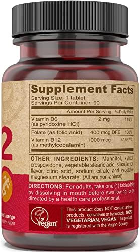 Suplemento Vegano de Vitamina B12 DEVA - Complejo de Disolución Rápida de 1000 Mcg Methylcobalamin B12, Ácido Fólico, B6 - Sabor Limón - 90 Tabletas - imagen 3