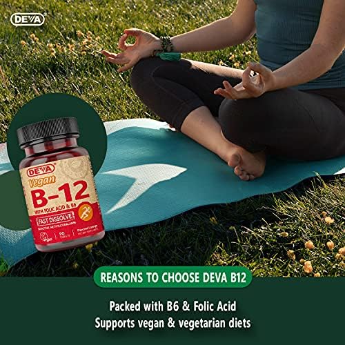 Suplemento Vegano de Vitamina B12 DEVA - Complejo de Disolución Rápida de 1000 Mcg Methylcobalamin B12, Ácido Fólico, B6 - Sabor Limón - 90 Tabletas - imagen 6