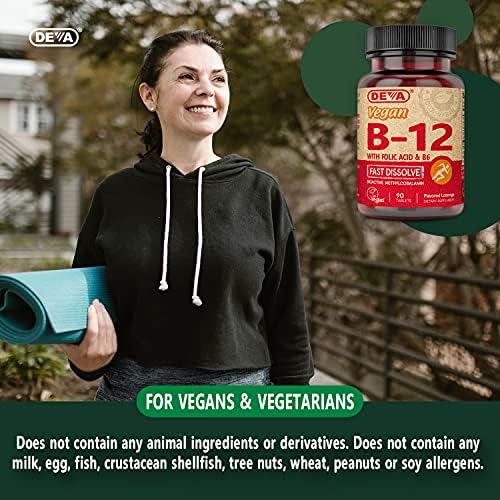 Suplemento Vegano de Vitamina B12 DEVA - Complejo de Disolución Rápida de 1000 Mcg Methylcobalamin B12, Ácido Fólico, B6 - Sabor Limón - 90 Tabletas - imagen 8