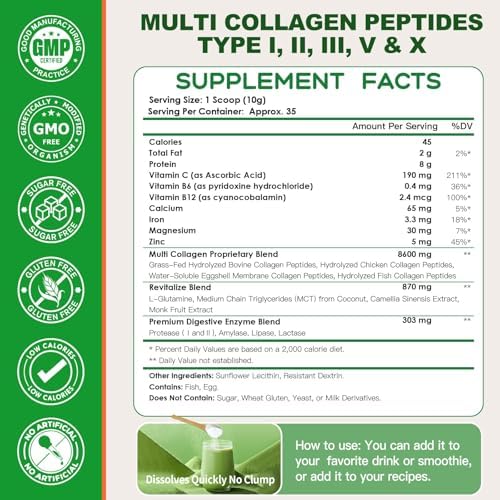 NATURE TARGET Polvo de Colágeno para Mujeres, Multi Colágeno con Multivitaminas y Enzimas Digestivas, Apoya Piel, Cabello, Uñas y Articulaciones, 35 - imagen 2