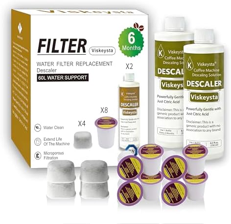 Kit de Mantenimiento de 6 Meses Viskeysta para Keurig: 2 Descalcificadores + 4 Filtros + 8 Cápsulas de Limpieza, Compatible con Cafeteras K-Cup - imagen 1