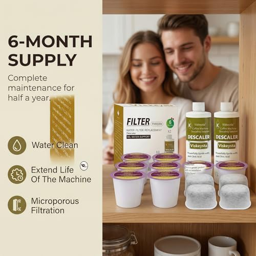Kit de Mantenimiento de 6 Meses Viskeysta para Keurig: 2 Descalcificadores + 4 Filtros + 8 Cápsulas de Limpieza, Compatible con Cafeteras K-Cup - imagen 3
