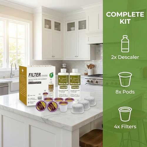 Kit de Mantenimiento de 6 Meses Viskeysta para Keurig: 2 Descalcificadores + 4 Filtros + 8 Cápsulas de Limpieza, Compatible con Cafeteras K-Cup - imagen 5
