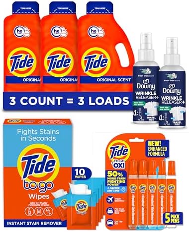 Paquete Esencial Tide para Cruceros - Incluye Detergente Líquido, Toallitas Quitamanchas, Bolígrafo Quitamanchas y Spray Desarrugante Downy - - imagen 2