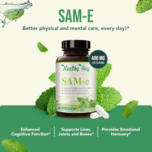 Cápsulas HealthyWayRx SAM-e 400mg - Suplemento de fácil absorción para apoyo cerebral, hepático y del estado de ánimo - Sin OGM, sin gluten y - imagen 4