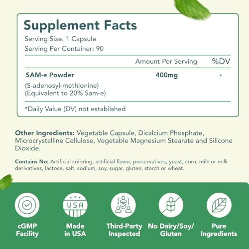 Cápsulas HealthyWayRx SAM-e 400mg - Suplemento de fácil absorción para apoyo cerebral, hepático y del estado de ánimo - Sin OGM, sin gluten y - imagen 8