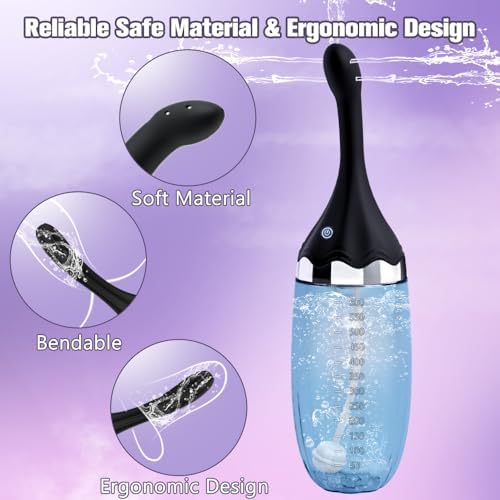 Bulbo Enema Automático de 20oz - Enemas Eléctricos para Limpieza de Colon con 3 Velocidades y 5 Puntas, Kit de Enema con Control Remoto y Botella - imagen 4