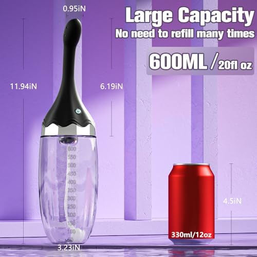 Bulbo Enema Automático de 20oz - Enemas Eléctricos para Limpieza de Colon con 3 Velocidades y 5 Puntas, Kit de Enema con Control Remoto y Botella - imagen 5