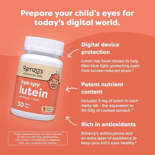 Vitaminas Renzo's Eye Spy con Luteína y Extracto de Arándano, Suplementos para Niños, 30 Tabletas Melty de Naranja Sin Azúcar - imagen 3