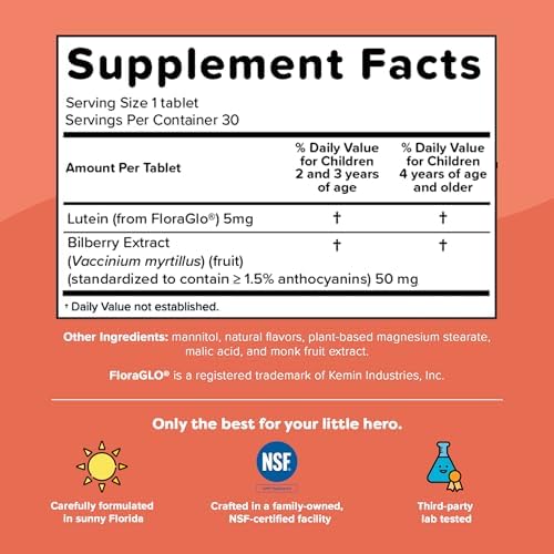 Vitaminas Renzo's Eye Spy con Luteína y Extracto de Arándano, Suplementos para Niños, 30 Tabletas Melty de Naranja Sin Azúcar - imagen 6