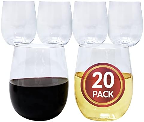 Vasos de Vino Desechables Reli. (Paquete de 20) 12 oz | Vasos de Plástico Sin Tallo para Fiestas | BPA-Free, Irrompibles, Transparentes para Cócteles - imagen 1