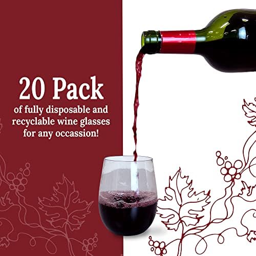 Vasos de Vino Desechables Reli. (Paquete de 20) 12 oz | Vasos de Plástico Sin Tallo para Fiestas | BPA-Free, Irrompibles, Transparentes para Cócteles - imagen 2