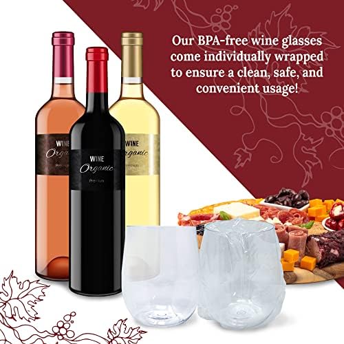 Vasos de Vino Desechables Reli. (Paquete de 20) 12 oz | Vasos de Plástico Sin Tallo para Fiestas | BPA-Free, Irrompibles, Transparentes para Cócteles - imagen 3