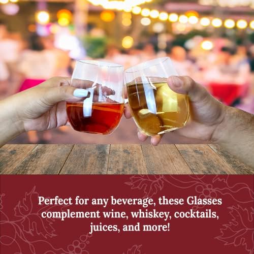 Vasos de Vino Desechables Reli. (Paquete de 20) 12 oz | Vasos de Plástico Sin Tallo para Fiestas | BPA-Free, Irrompibles, Transparentes para Cócteles - imagen 5