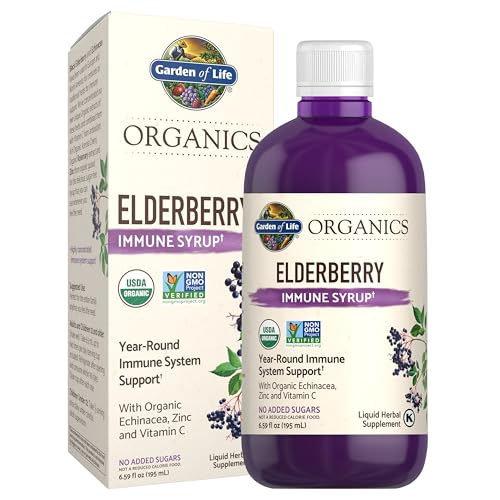 Jarabe Inmunológico Orgánico a Base de Plantas Garden of Life para Niños y Adultos 6.59 fl oz (195 mL) - Elderberry, Equinácea, Zinc y Vitamina C, 0g - imagen 1