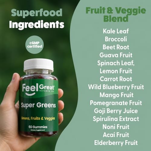 Gomitas Super Greens - Suplemento de Superalimentos Verdes con Espinaca, Brócoli, Col Rizada, Remolacha y Saúco para Apoyo Inmunológico - Sabor - imagen 3