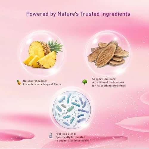 Gomitas Probióticas para Mujeres QZQHUA con Olmo Resbaladizo – Salud Vaginal, Salud Digestiva y Balance de pH, Sabor Piña – Sin Gluten, Veganas (30 - imagen 4