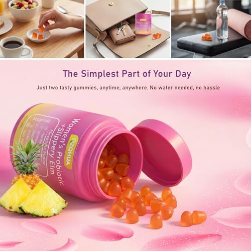 Gomitas Probióticas para Mujeres QZQHUA con Olmo Resbaladizo – Salud Vaginal, Salud Digestiva y Balance de pH, Sabor Piña – Sin Gluten, Veganas (30 - imagen 5