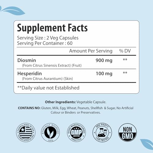 ForestVibe Suplemento de Diosmina y Hesperidina 1000mg, Extracto de Frutas Ricas en Bioflavonoides Cítricos, 120 Cápsulas Veganas, Sin Gluten y No GMO - imagen 2