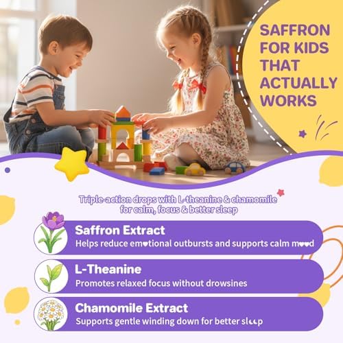 HFELIZ Gotas Líquidas Liposomales de Azafrán para Niños, Suplemento de Extracto de Azafrán con L-Teanina y Manzanilla, Enfoque, Relajación y - imagen 2