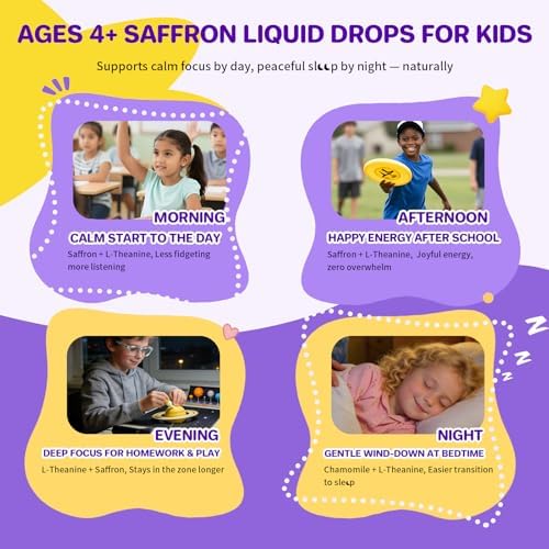 HFELIZ Gotas Líquidas Liposomales de Azafrán para Niños, Suplemento de Extracto de Azafrán con L-Teanina y Manzanilla, Enfoque, Relajación y - imagen 6