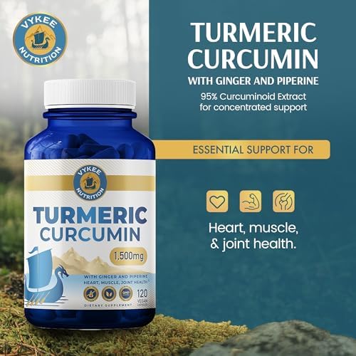 Cápsulas de Cúrcuma Curcumina Vykee Nutrition 2,000 mg con Jengibre y Piperina - Apoya Corazón, Músculos y Articulaciones - 95% Extracto de - imagen 2