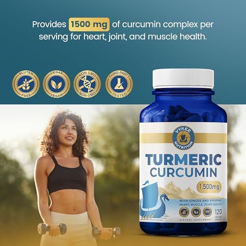 Cápsulas de Cúrcuma Curcumina Vykee Nutrition 2,000 mg con Jengibre y Piperina - Apoya Corazón, Músculos y Articulaciones - 95% Extracto de - imagen 4
