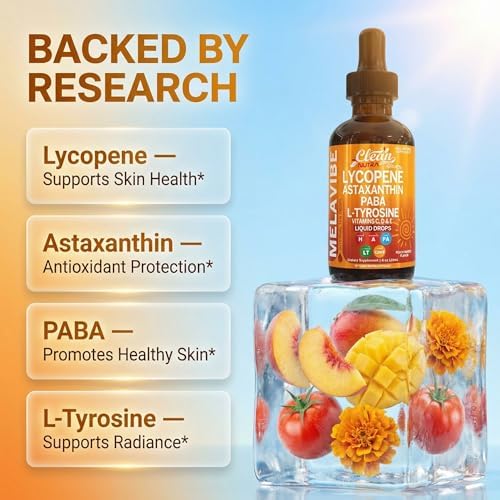 MelaVibe Gotas Internas para Bronceado Suplemento Astaxantina Licopeno PABA L-Tirosina Beta Caroteno Semilla de Uva Polipodio Leucotomos MSM Gotu - imagen 3