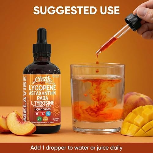 MelaVibe Gotas Internas para Bronceado Suplemento Astaxantina Licopeno PABA L-Tirosina Beta Caroteno Semilla de Uva Polipodio Leucotomos MSM Gotu - imagen 6