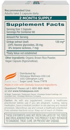 Himalaya Ginkgo Biloba, Suplemento Herbal para Memoria y Concentración, 120 mg, 60 Cápsulas, Vegano y Sin Gluten, Suministro para 60 Días - imagen 2