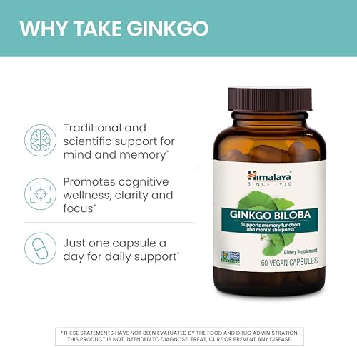 Himalaya Ginkgo Biloba, Suplemento Herbal para Memoria y Concentración, 120 mg, 60 Cápsulas, Vegano y Sin Gluten, Suministro para 60 Días - imagen 4