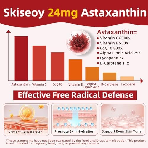 Astaxantina 24mg, Suplementos Antioxidantes Premium con Aceite MCT y Ashwagandha, Apoya Ojos, Piel, Inmunidad, Circulación Interna, Fuente de - imagen 4