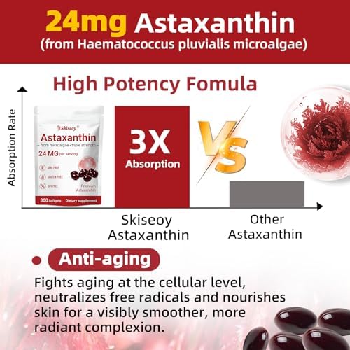 Astaxantina 24mg, Suplementos Antioxidantes Premium con Aceite MCT y Ashwagandha, Apoya Ojos, Piel, Inmunidad, Circulación Interna, Fuente de - imagen 5