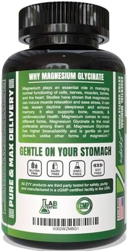 Cápsulas de Magnesio Glicinato Puro ZYY 1000mg, Máxima Potencia, Suplemento Chelado para Sueño, Músculos, Cerebro, Huesos y Corazón, 180 Cápsulas - imagen 3