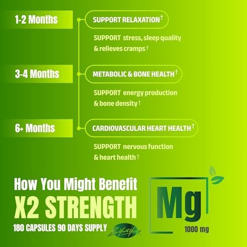 Cápsulas de Magnesio Glicinato Puro ZYY 1000mg, Máxima Potencia, Suplemento Chelado para Sueño, Músculos, Cerebro, Huesos y Corazón, 180 Cápsulas - imagen 6