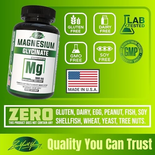 Cápsulas de Magnesio Glicinato Puro ZYY 1000mg, Máxima Potencia, Suplemento Chelado para Sueño, Músculos, Cerebro, Huesos y Corazón, 180 Cápsulas - imagen 7