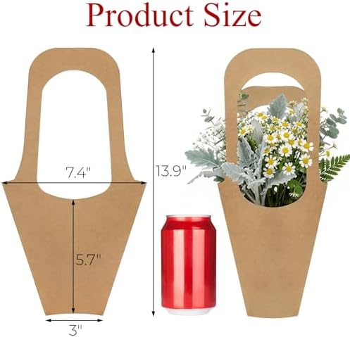 ZOOFOX Paquete de 50 Bolsas de Papel Kraft para Ramo de Flores con Asa, Bolsas de Regalo para Floristería, Embalaje para Arreglos Florales - imagen 2