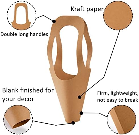ZOOFOX Paquete de 50 Bolsas de Papel Kraft para Ramo de Flores con Asa, Bolsas de Regalo para Floristería, Embalaje para Arreglos Florales - imagen 3